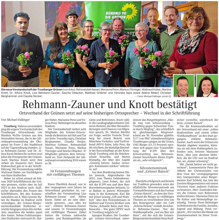 Die Trostberger Grünen haben ihren Ortsvorstand neu gewählt