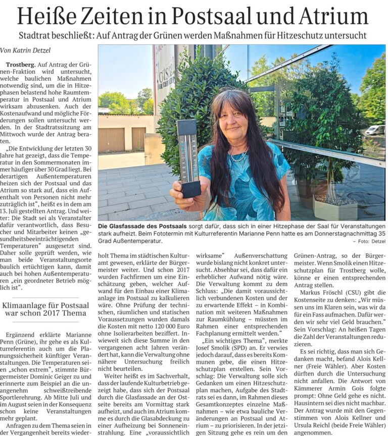 Auf Antrag der Trostberger Grünen werden Maßnahmen für Hitzeschutz untersucht